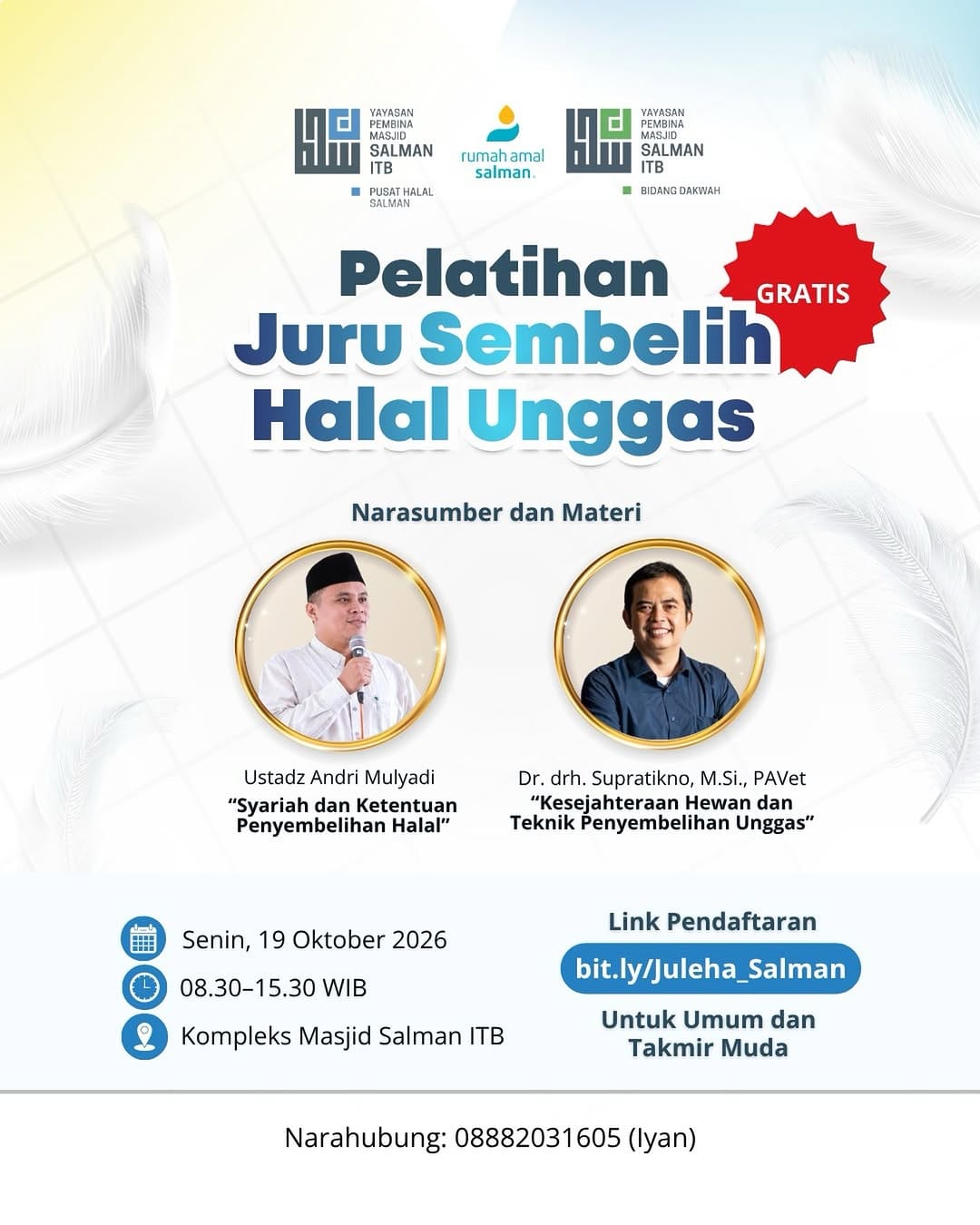 Poster asli Pelatihan Juru Sembelih Halal (JULEHA) Hewan Unggas dari @salmanitb