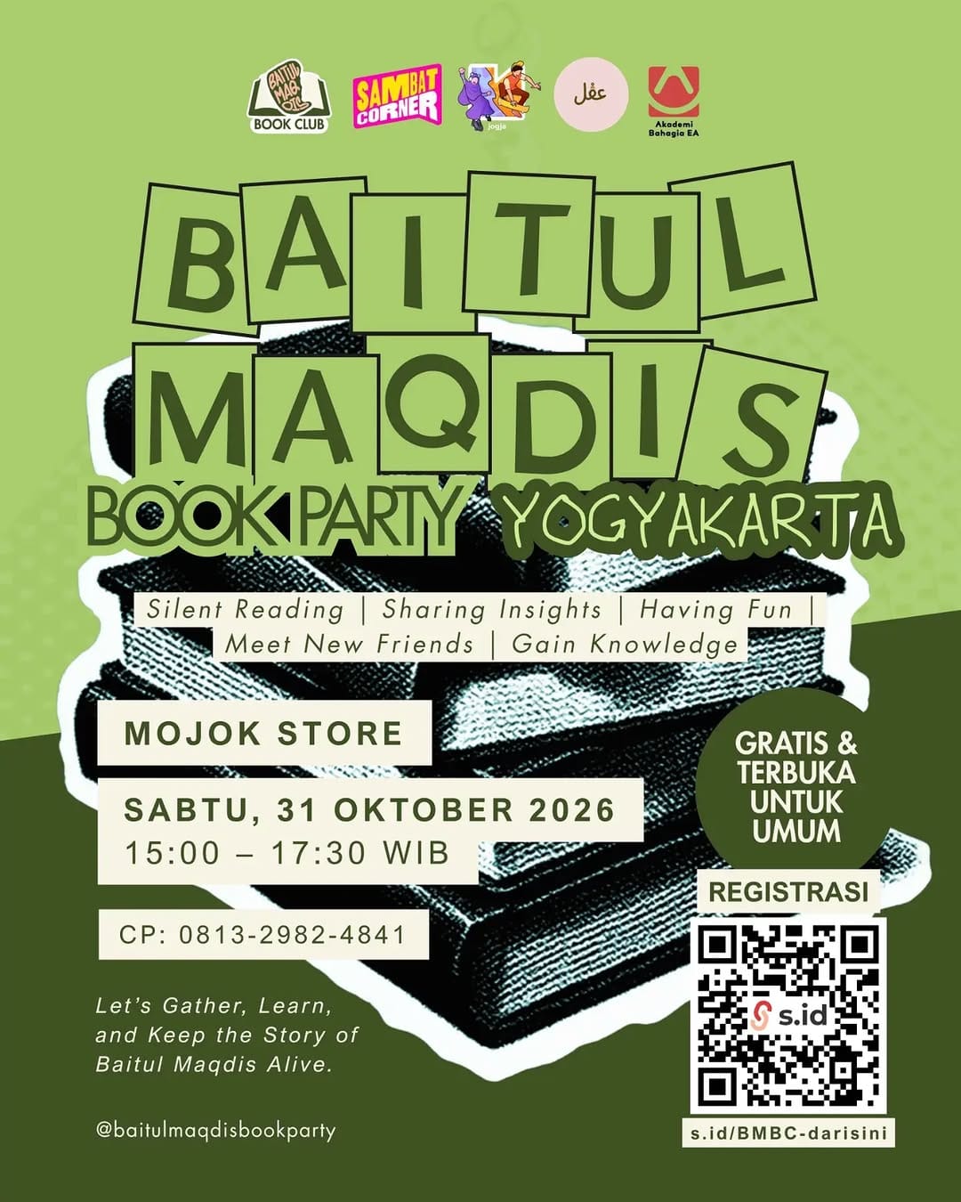 Poster asli Baitul Maqdis Book Party Yogyakarta dari @baitulmaqdisbookparty